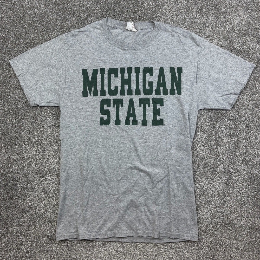Michigan State Spartans Shirt Mens XLโ Gray Green Block Letter Logo Sparty